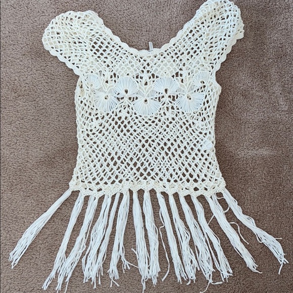 Tops - Fringe crochet swim Cover up top